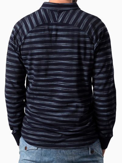 Polo Curved L/S Indigo Stripe