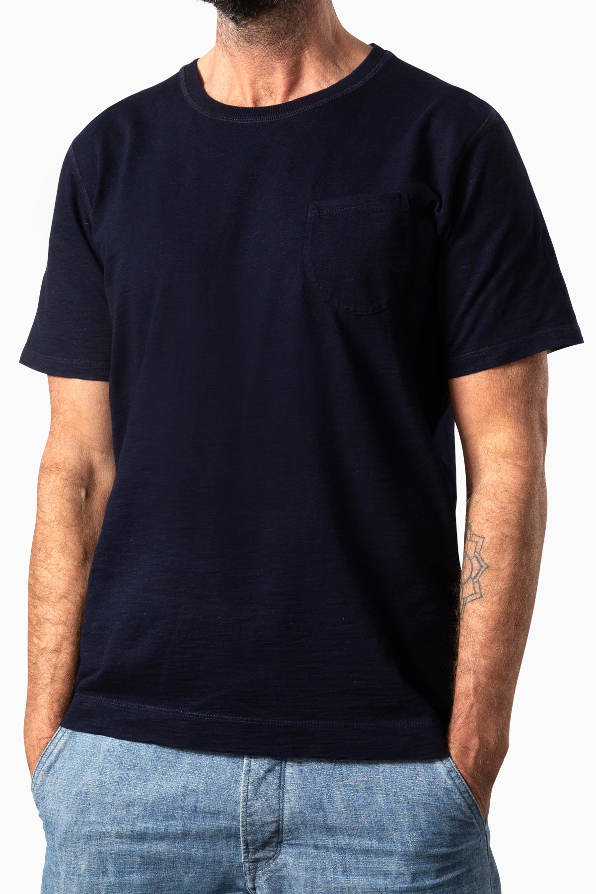 Curved Pocket Tee Dark Indigo Dyed